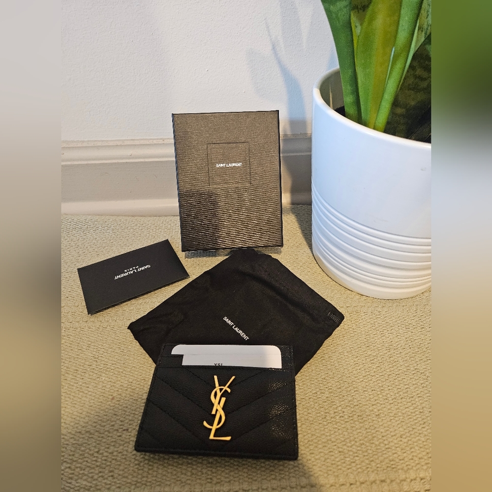 Ysl leather card holder black